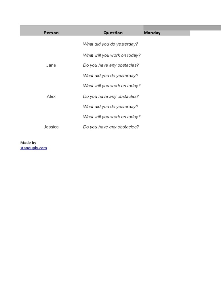 Daily Standup Meeting Template | PDF