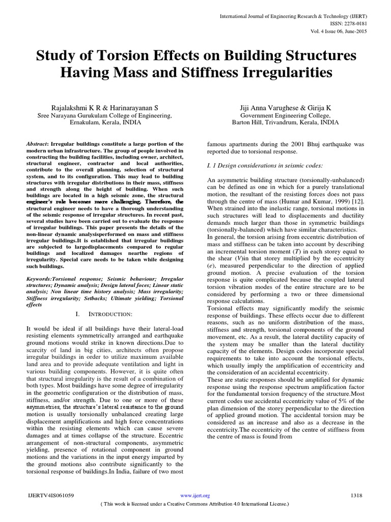 Study of Torsion Effects On Building Structures Having Mass and ...