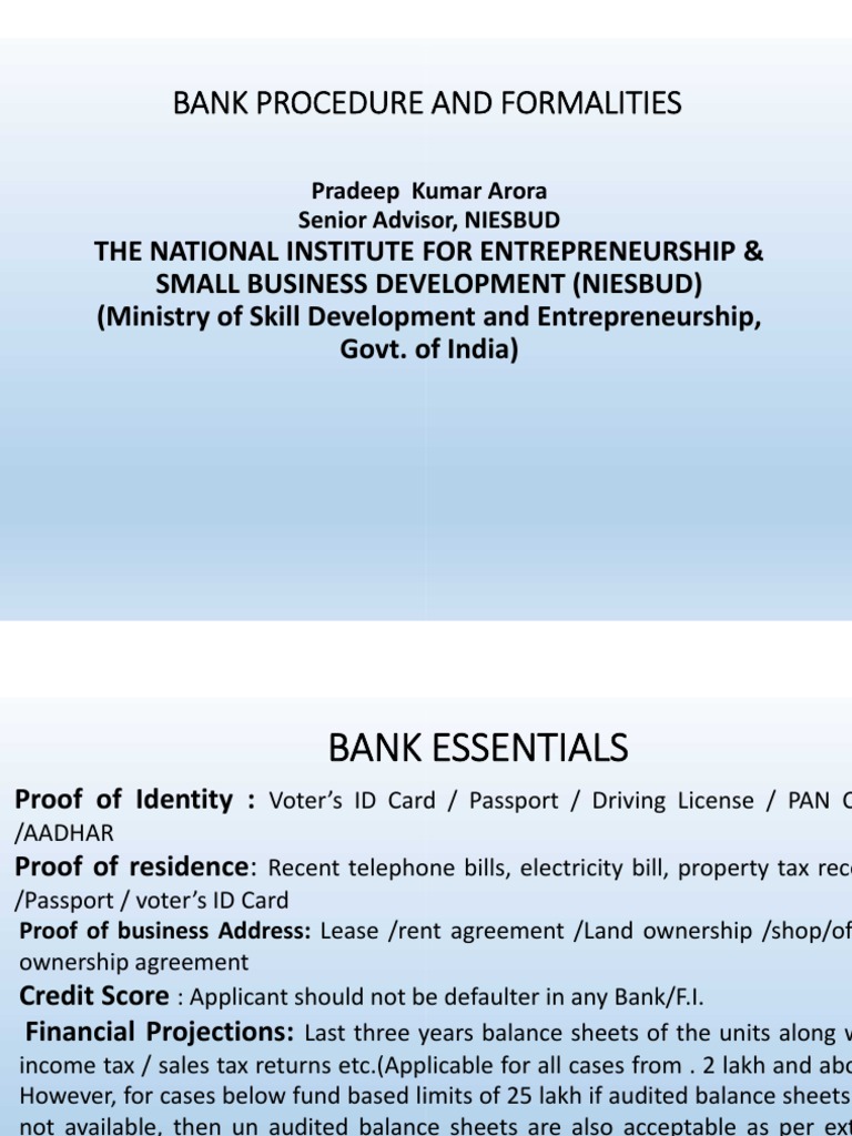 Bank Procedures and Formalities Guide | PDF | Debt | Investing
