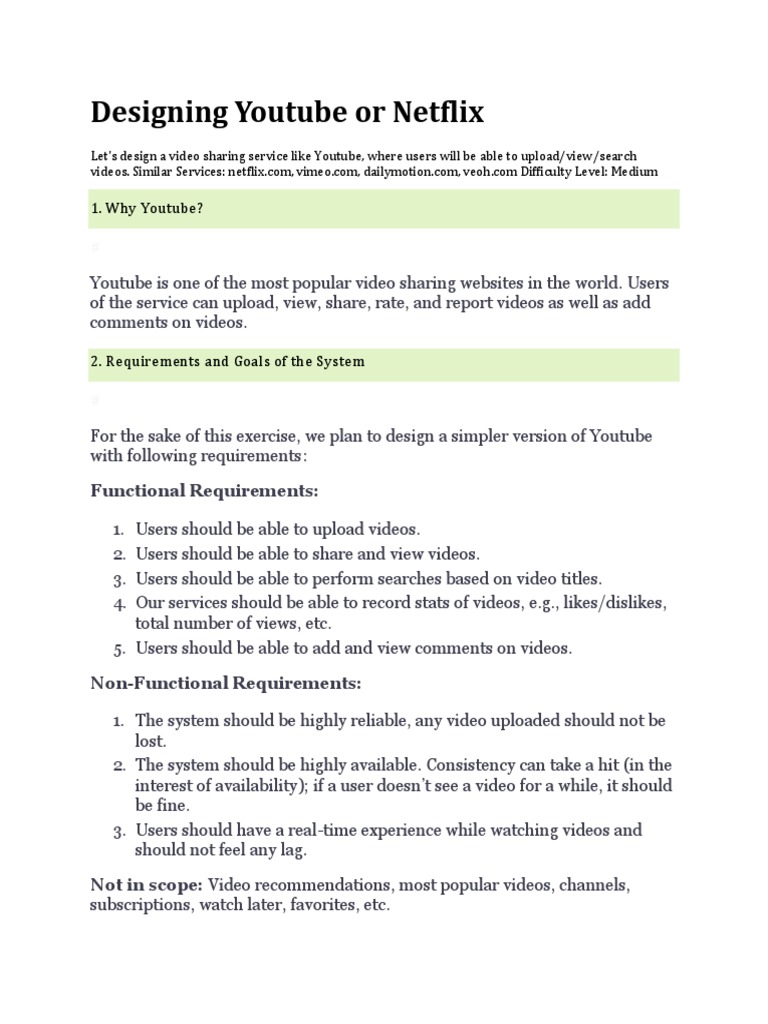 Designing a Video Sharing Service | PDF | Cache (Computing) | You Tube
