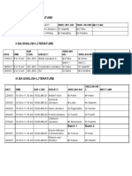 BA & MA English Literature Class Timetable