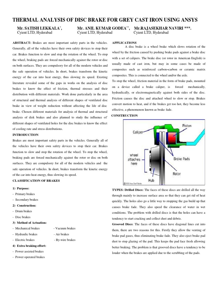 Thermal Analysis of Disc Brake For Grey Cast Iron Using Ansys | PDF ...