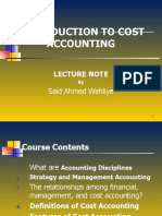 Introduction To Cost Accounting: Lecture Note