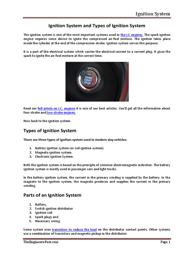 Ignition System and Types of Ignition System PDF Ignition System
