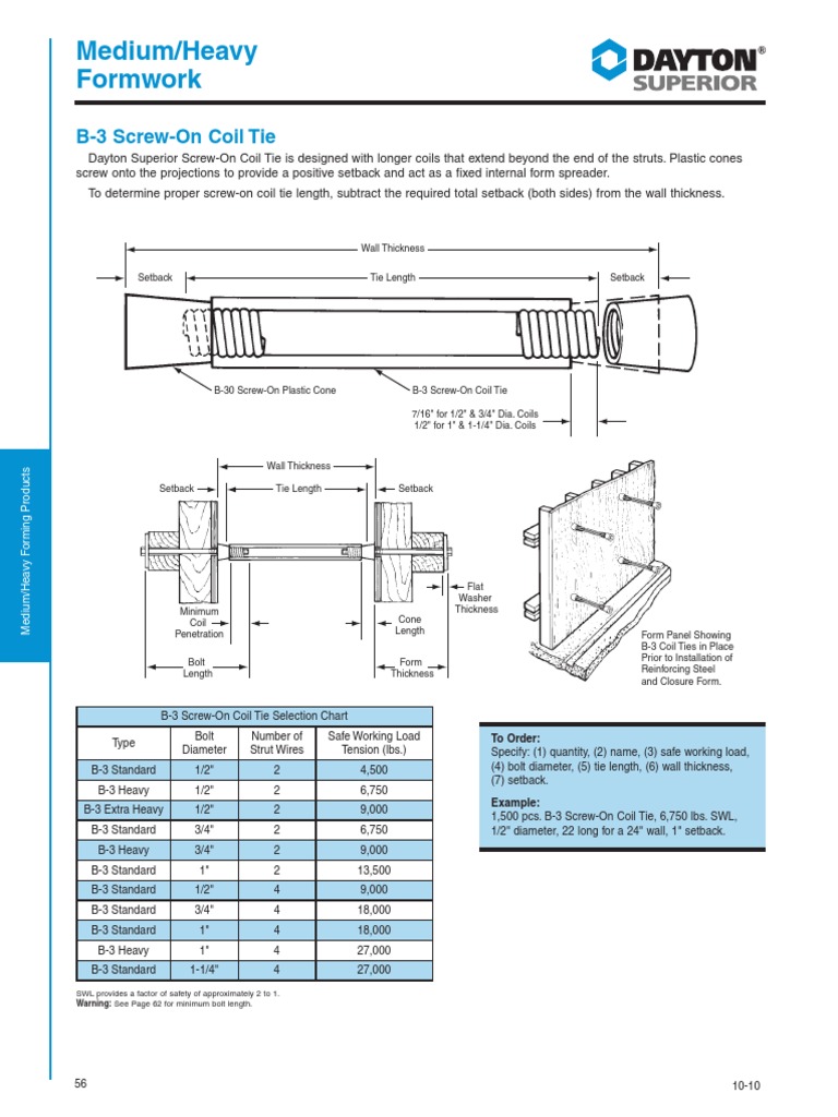 Medium/Heavy Formwork: B-3 Screw-On Coil Tie | PDF | Screw | Nut (Hardware)