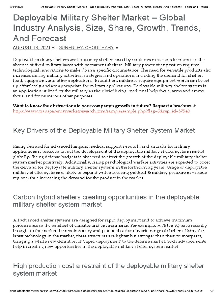 Deployable Military Shelter Market Forecast | PDF | Market (Economics ...