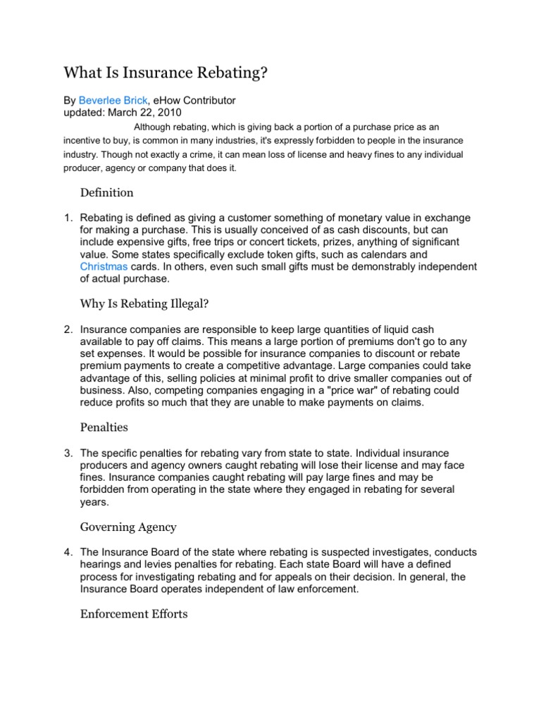 What Is Insurance Rebating | PDF | Fine (Penalty) | Rebate (Marketing)