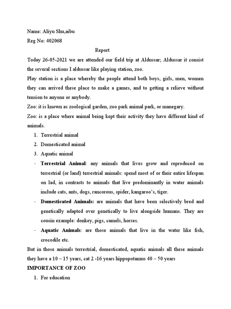 Importance of Zoo PDF