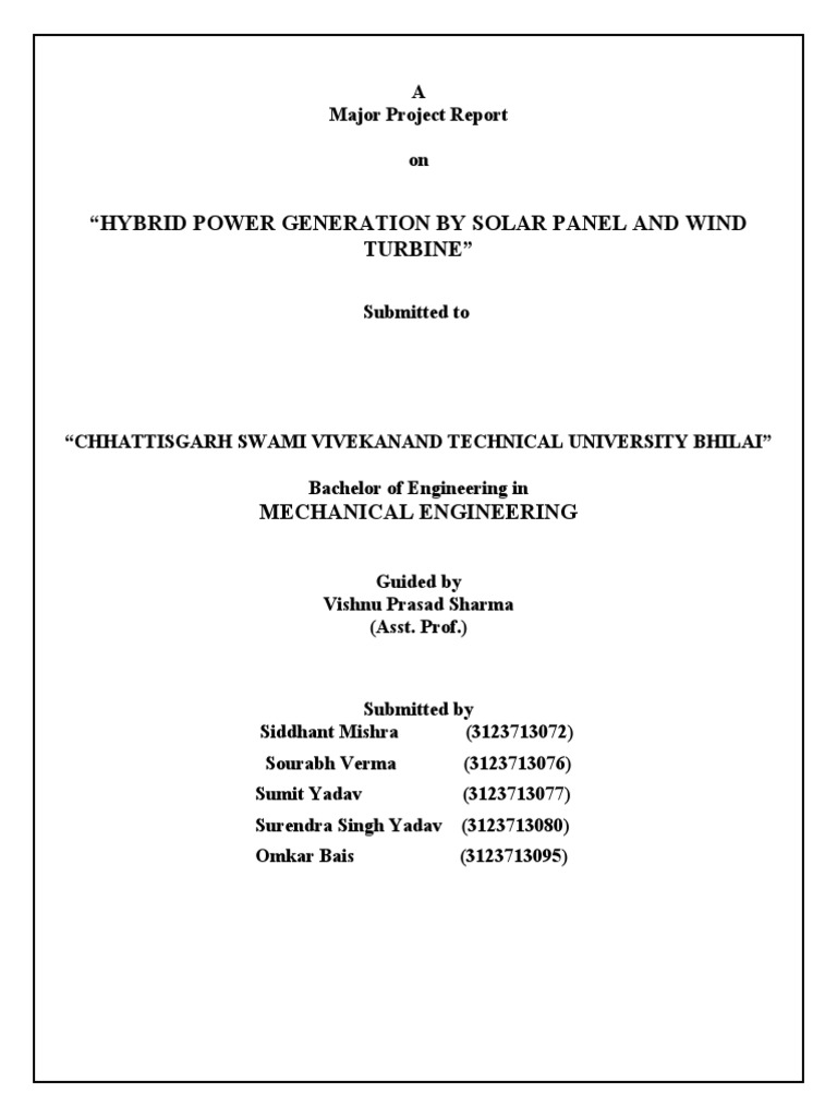Hybrid Solar-Wind Power Generation Report | PDF | Solar Power ...