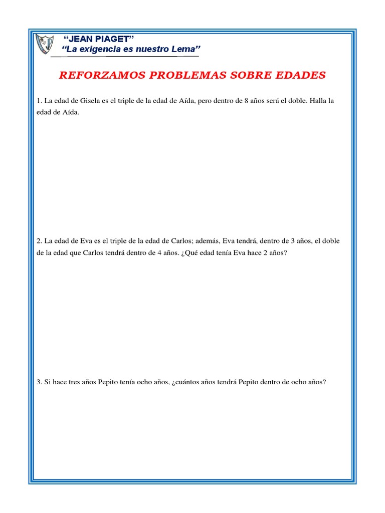 Problemas de Edades para Quinto de Primaria | PDF