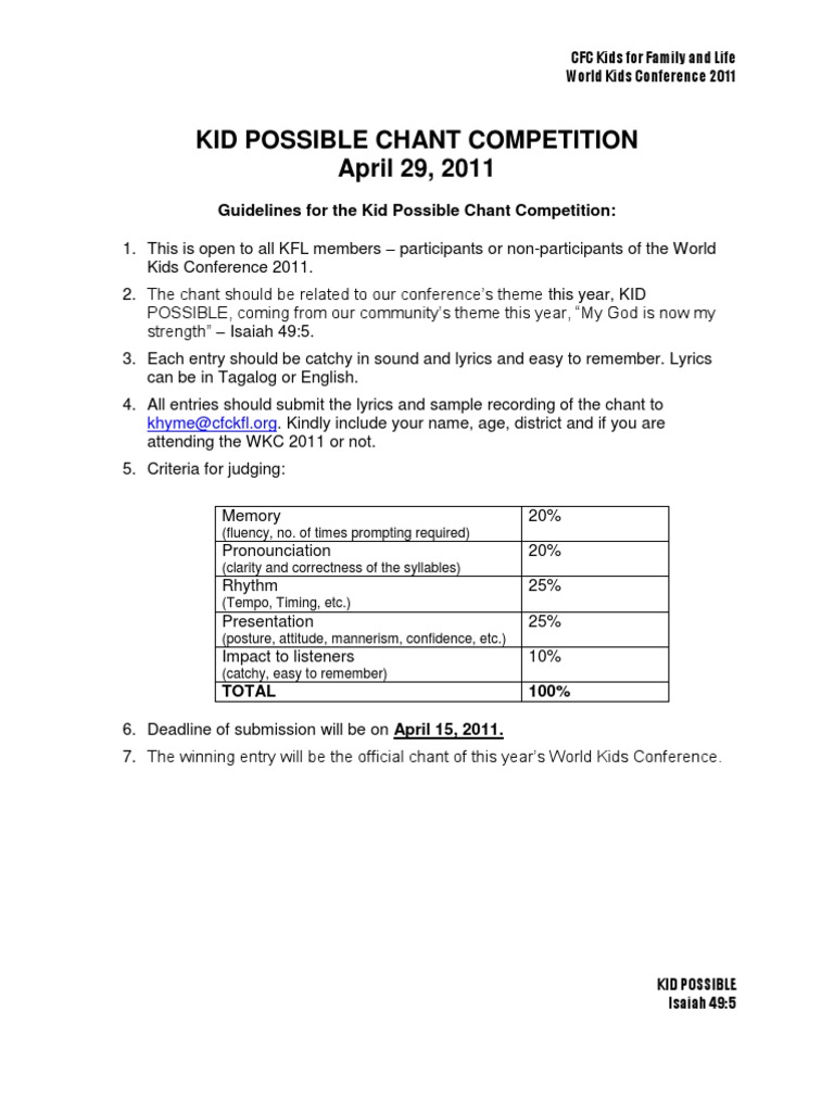 Kid Possible Chant Competition 2011 | PDF