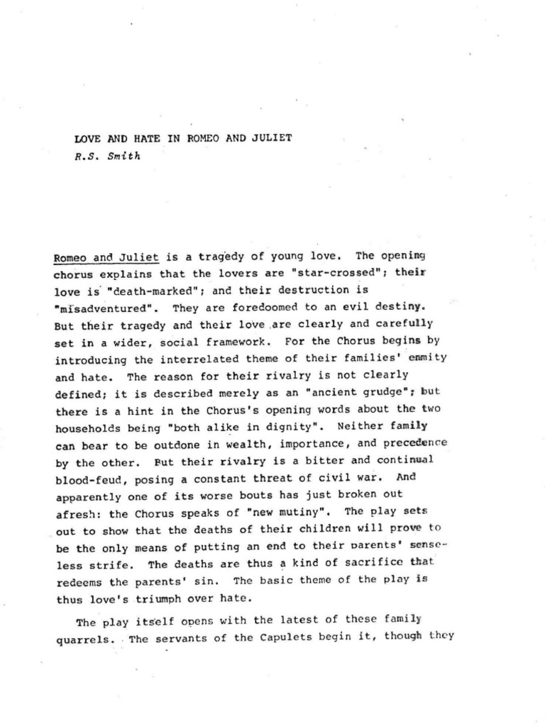 Love and Hate in Romeo and Juliet by Rs Smith | PDF | Characters In ...
