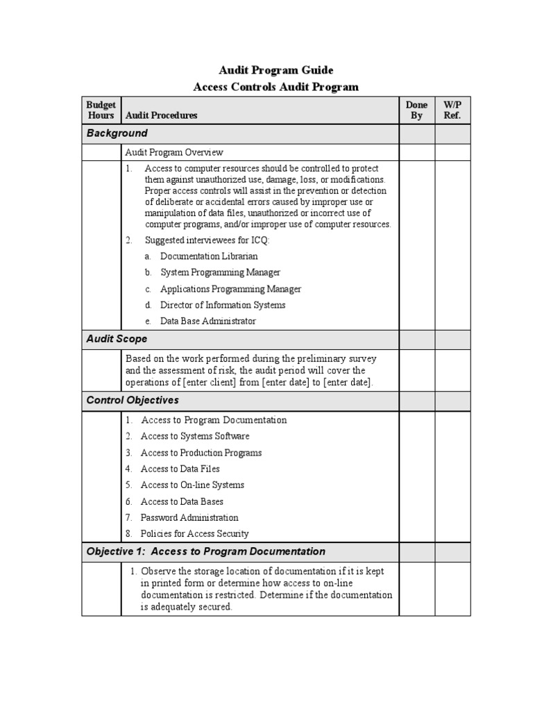 Access Controls Audit Program PDF Computer Program Programming