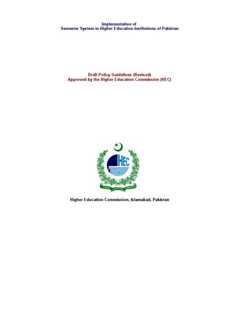 HEC Approved Policy Guidelines On Semester Examination System PDF