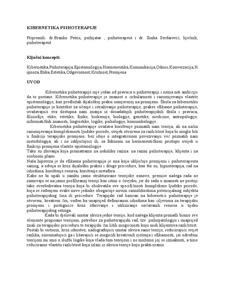 Kibernetiki Pristup U Psihoterapiji PDF