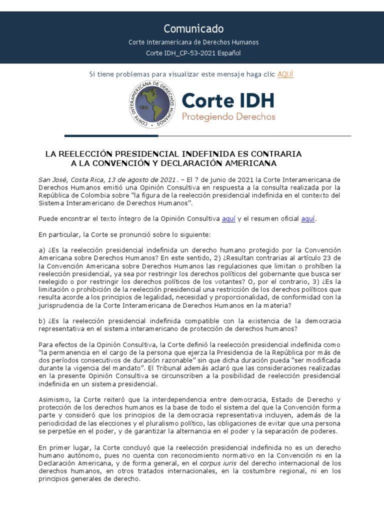 Corte Interamericana de Derechos Humanos Sobre Reelección Presidencial ...