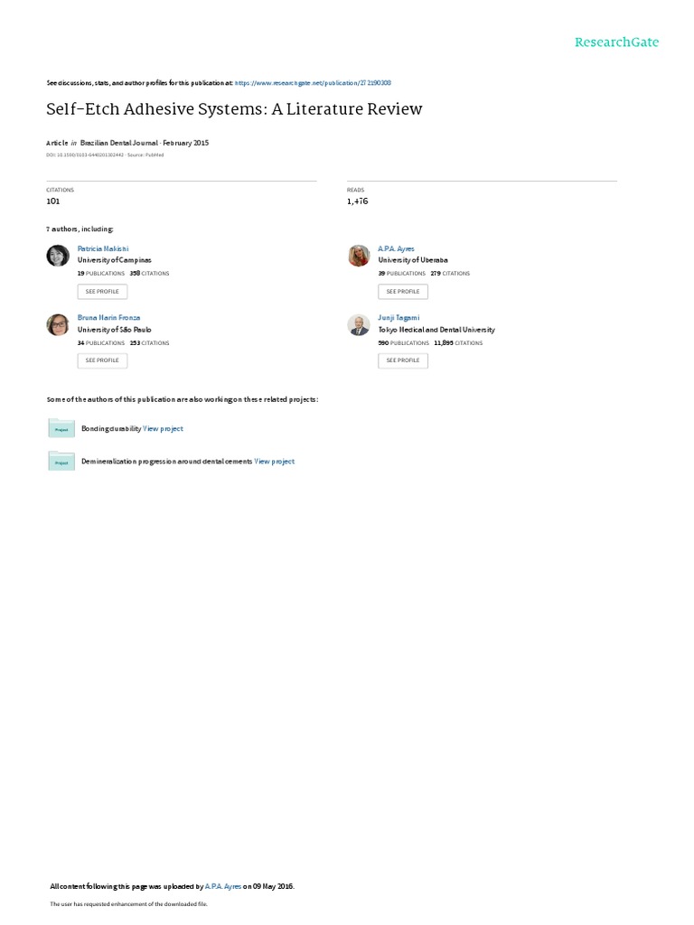 SelfEtch Adhesive Systems A Literature Review Brazilian Dental