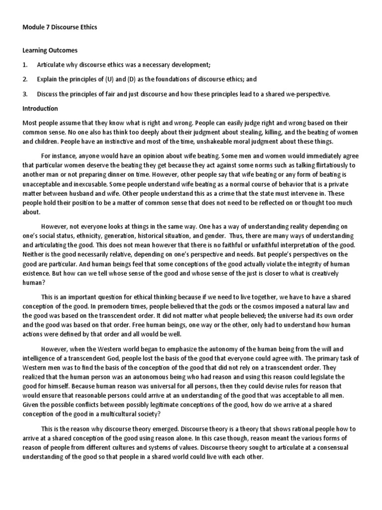 Understanding Discourse Ethics Principles | PDF | Reason ...