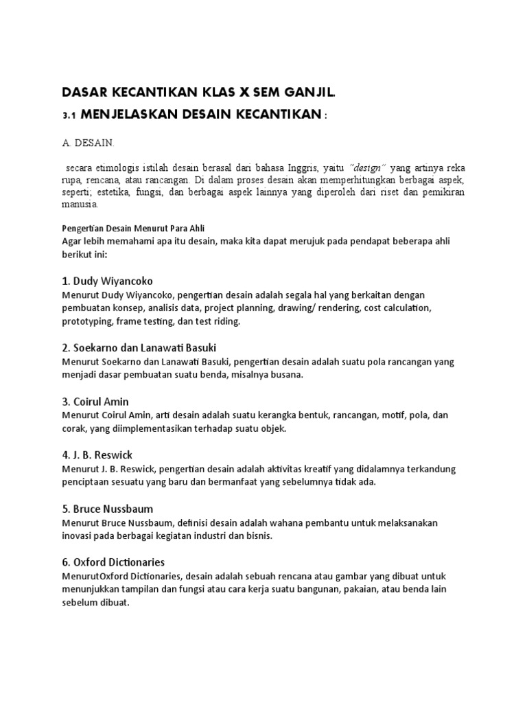 Dasar Kecantikan Klas X Sem Ganjil Learning 11 Pdf
