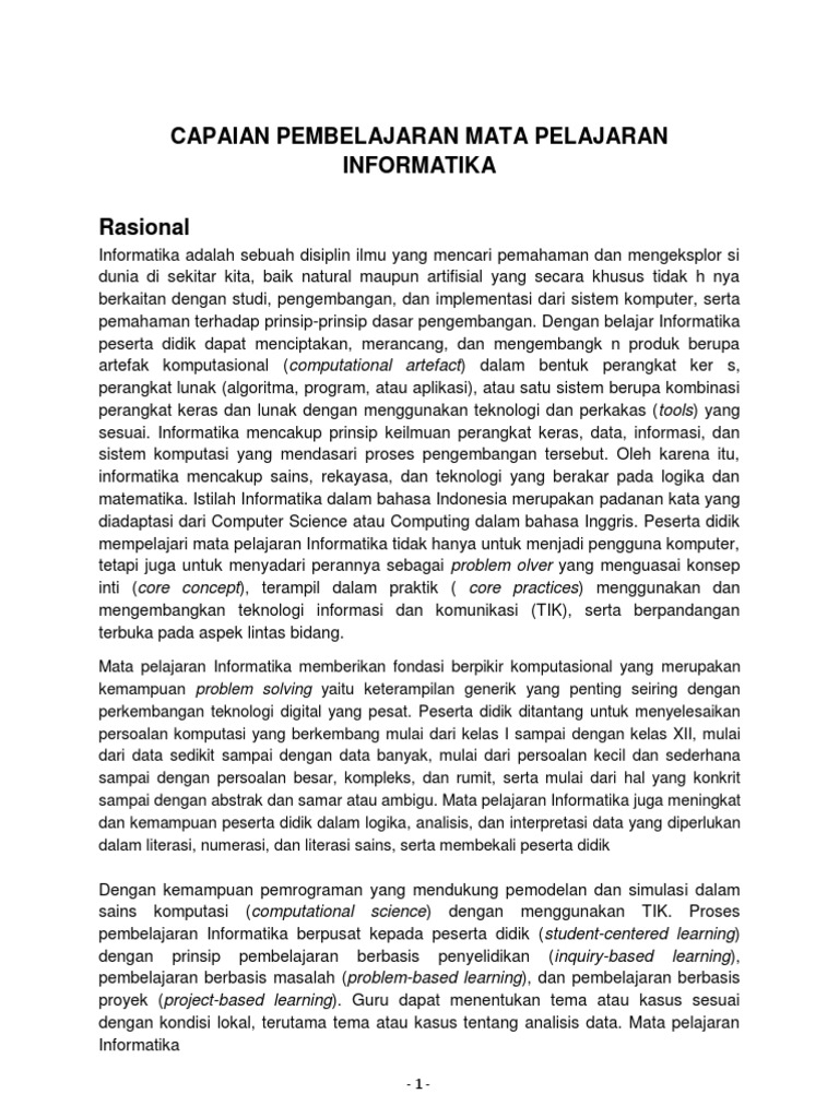 Capaian Pembelajaran Informatika | PDF | Komputer