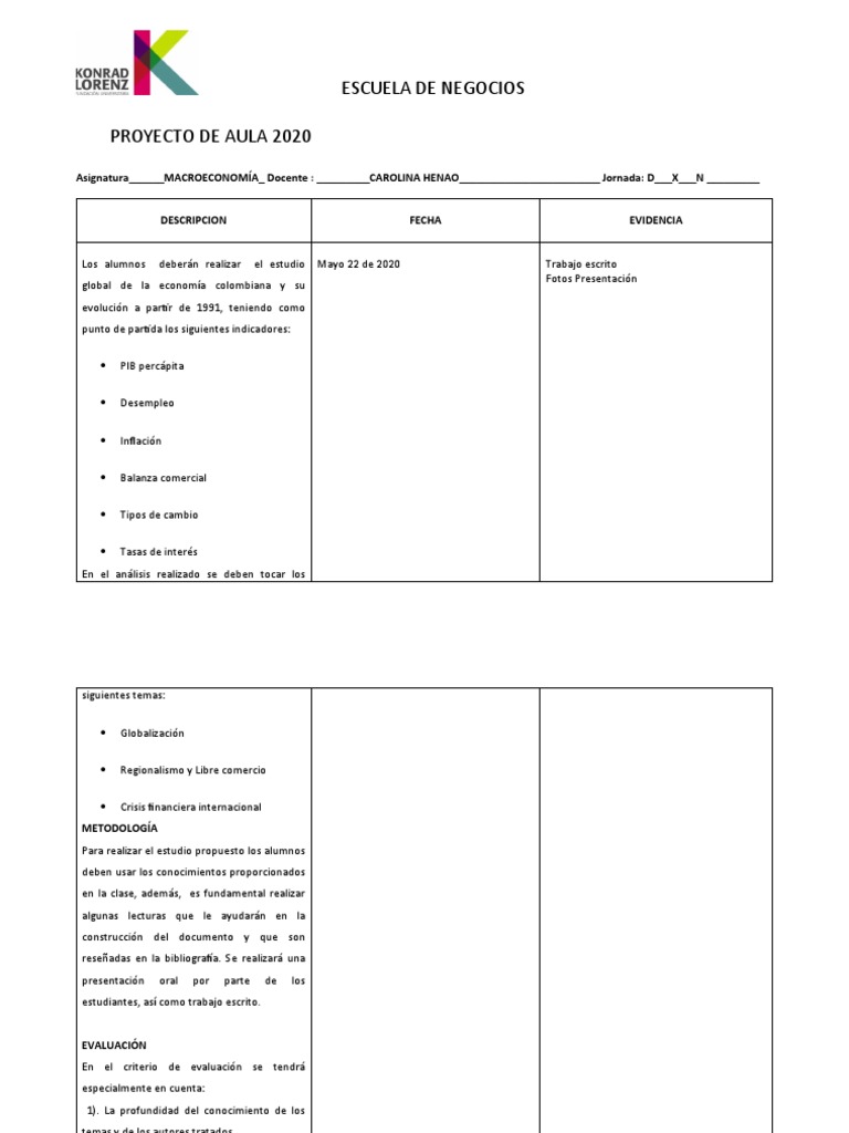 F3. Formato Proyecto de Aula 2020 | PDF | Macroeconómica | Economias