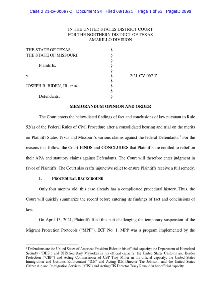 Federal Judge's Ruling On RemaininMexico PDF Standing (Law) Removal Proceedings