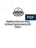 Eligibility Criteria For Hiring of School Teacher Interns (STI) Phase-I