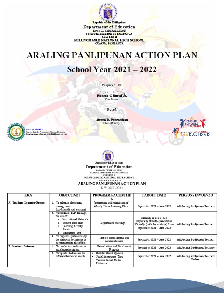 AP Action Plan for Pulungmasle National High School | PDF | Social ...
