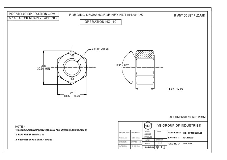 Hex Nut M12 DrawingModel PDF Metalworking Industrial