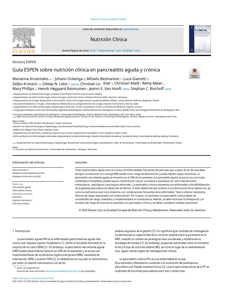 ESPEN Guideline On Clinical Nutrition in Acute and Chronic Pancreatitis ...