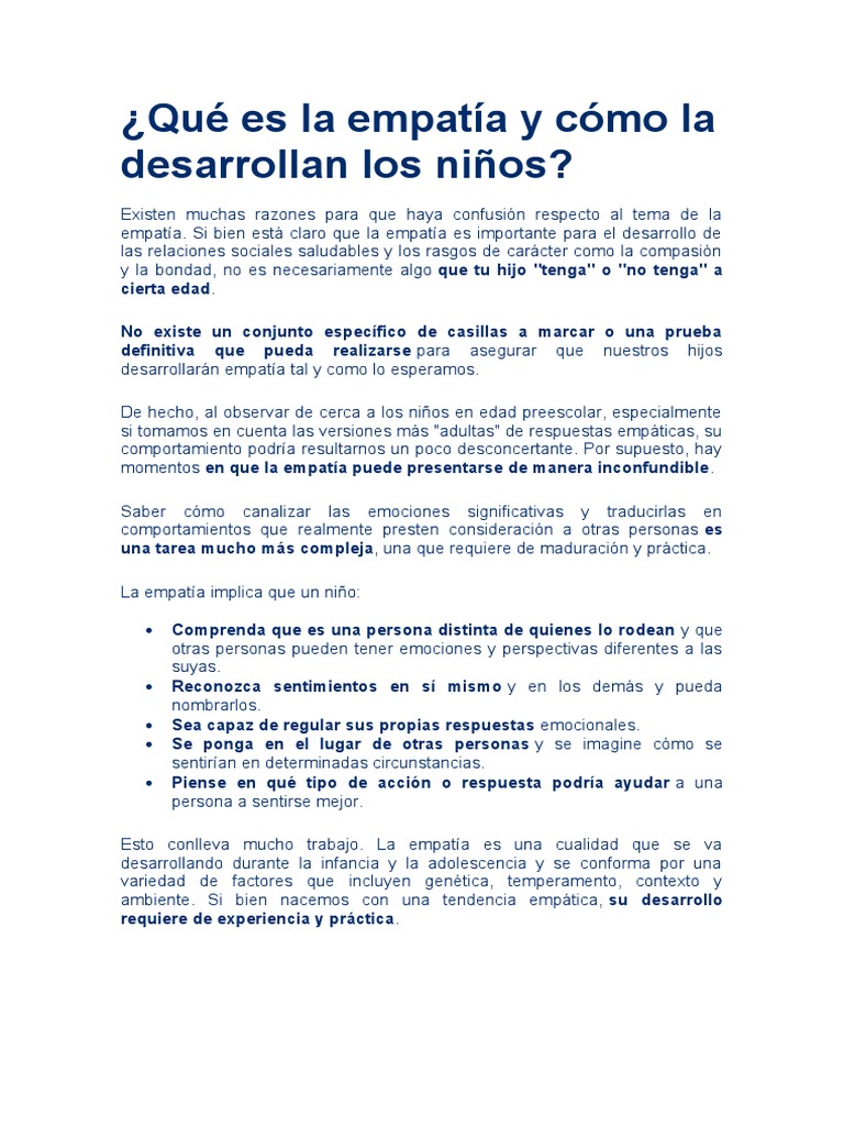 La Empatia en Los Niños | PDF | Empatía | Las emociones