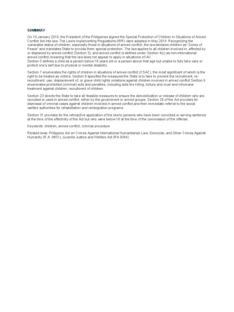 Special Protection for Children in Armed Conflict | PDF