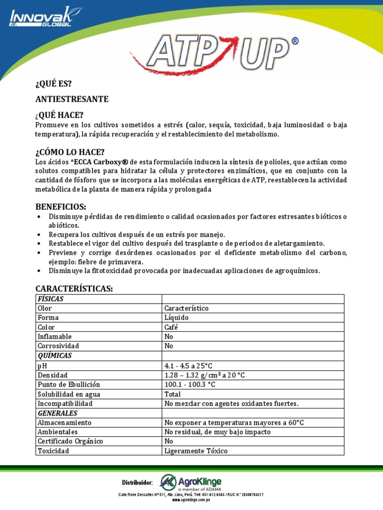 Ficha Técnica ATP UP | PDF | Agua | Metabolismo
