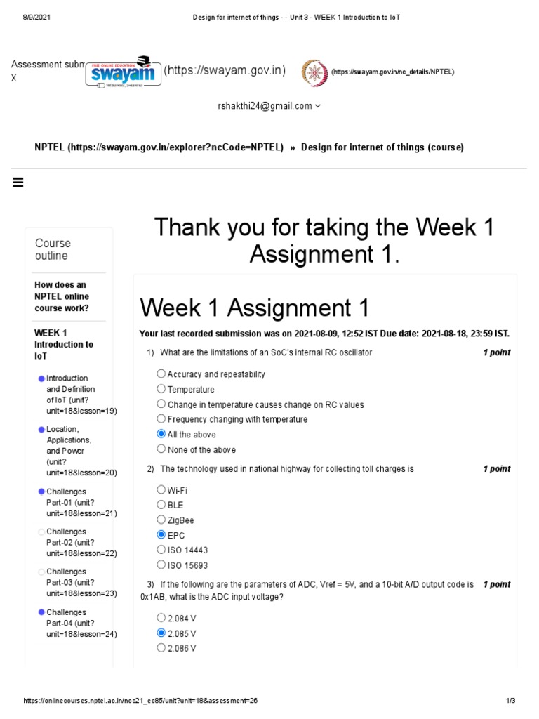 NPTEL IoT Week 1 Assignment Overview | PDF | Analog To Digital ...