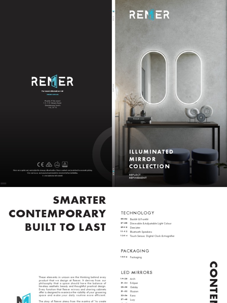 REMER LED Bathroom Mirrors Brochure | PDF | Lighting | Mirror