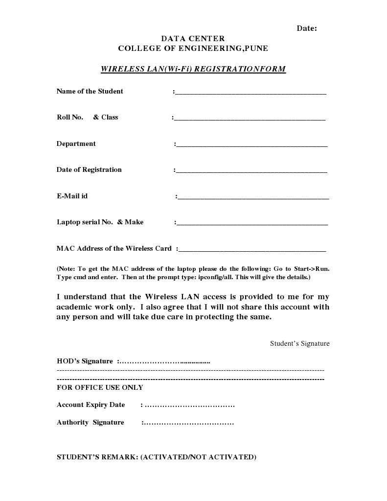 WIFI REGISTRATION Form | PDF