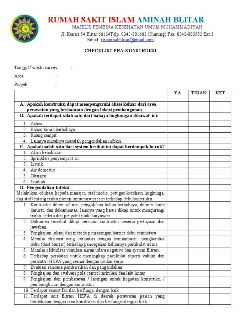 Checklist Icra Konstruksi Bangunan PDF