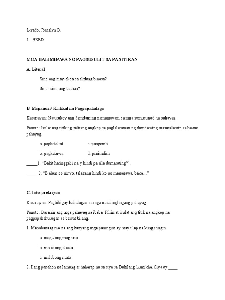 Halimbawang Pagsusulit | PDF