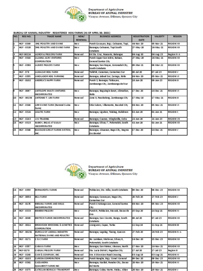 Registered Pig Farms in South Cotabato | PDF | Livestock | Food Industry