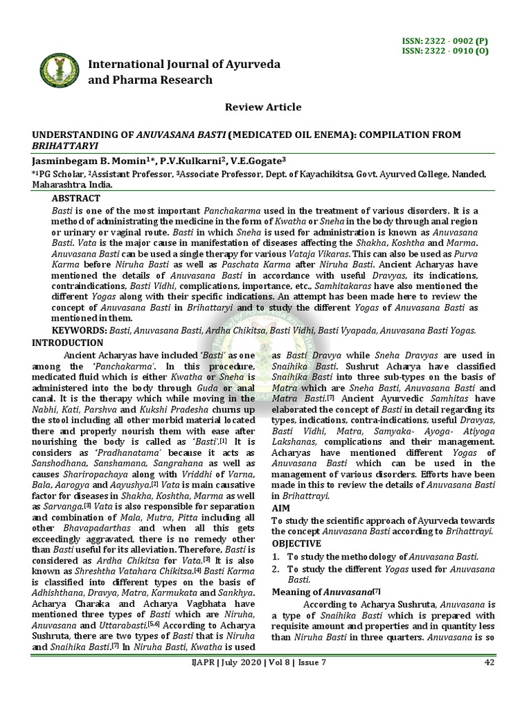 Anuvasanabasti Medicated Oil Enema PDF Ayurveda Medicine