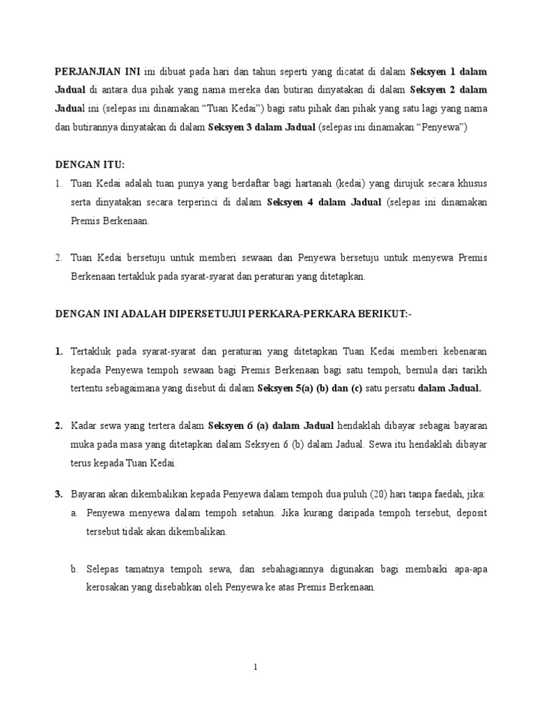 Perjanjian Penyewaan Pdf