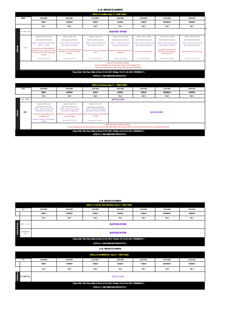 Course Time Table PDF 30188 | PDF | International Taxation | Taxes