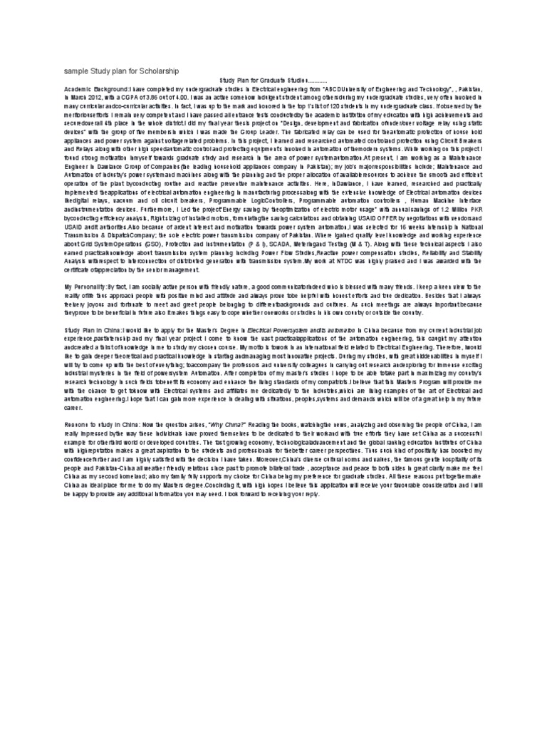 Graduate Study Plan for China Scholarship | PDF | Automation | Engineering