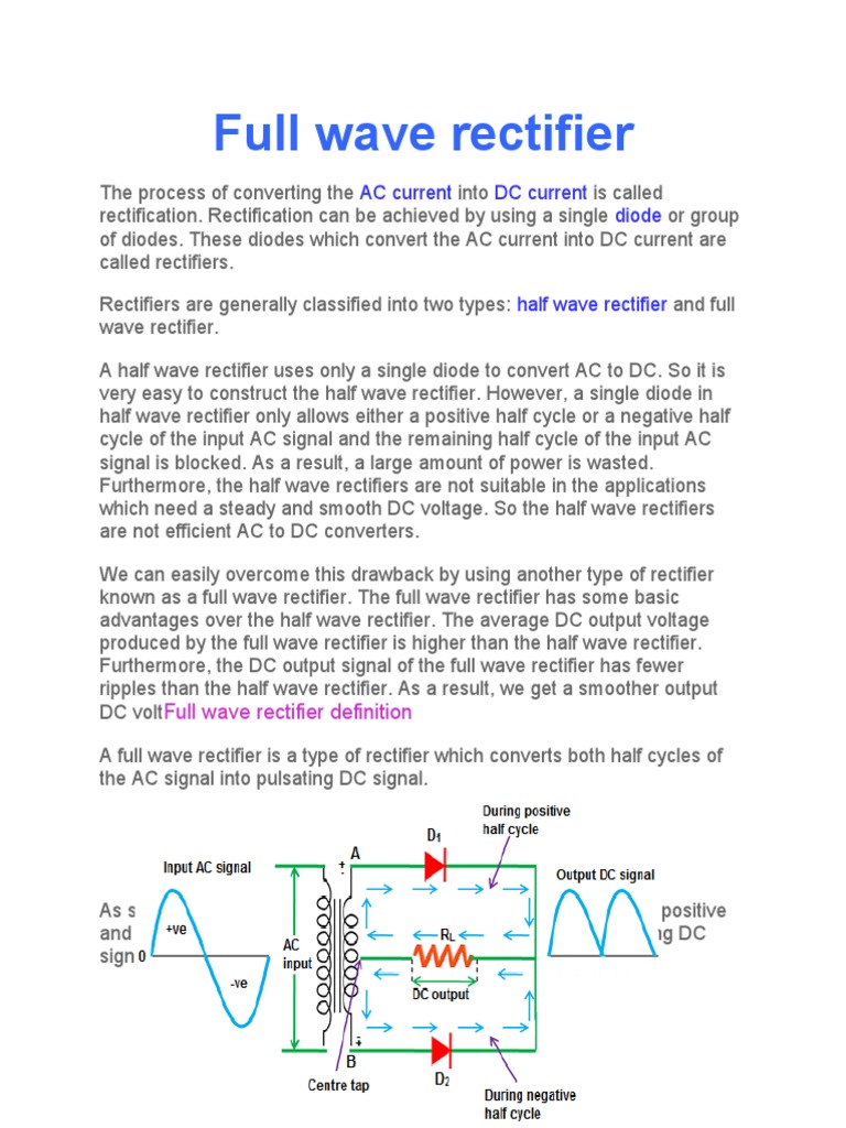 Full Wave Rectifier: AC Current DC Current Diode | PDF | Rectifier ...