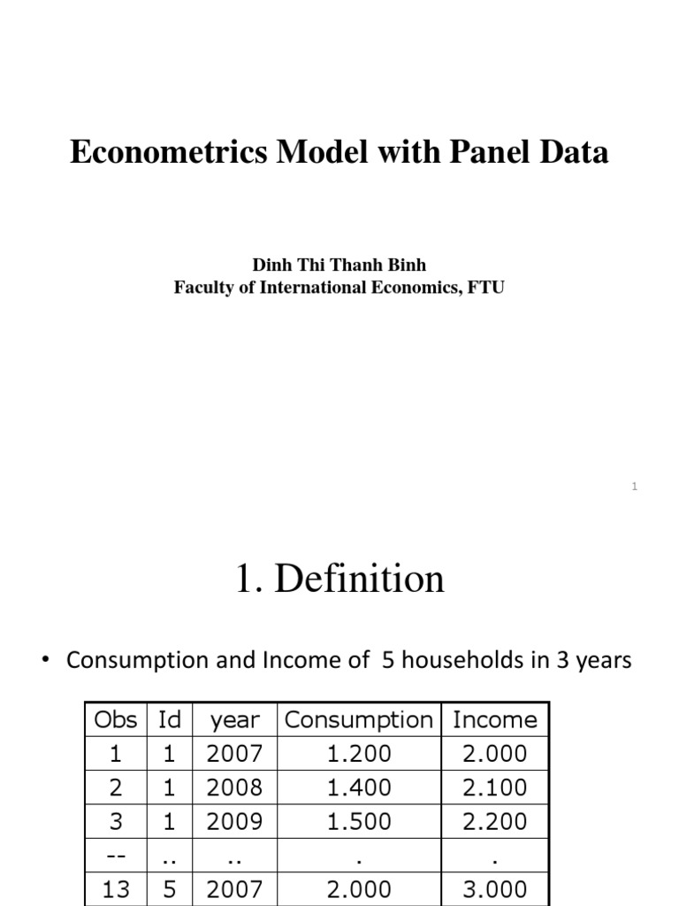 Econometrics Model With Panel Data: Dinh Thi Thanh Binh Faculty of ...