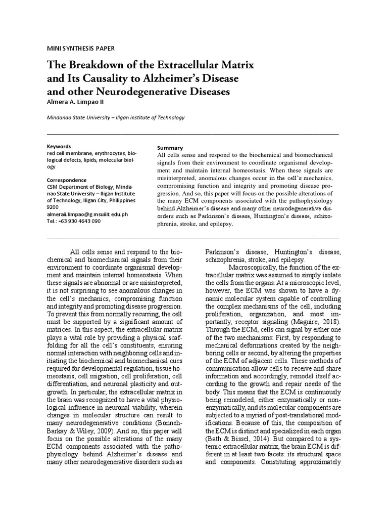 ECM Alterations in Alzheimer's Disease | PDF | Extracellular Matrix ...