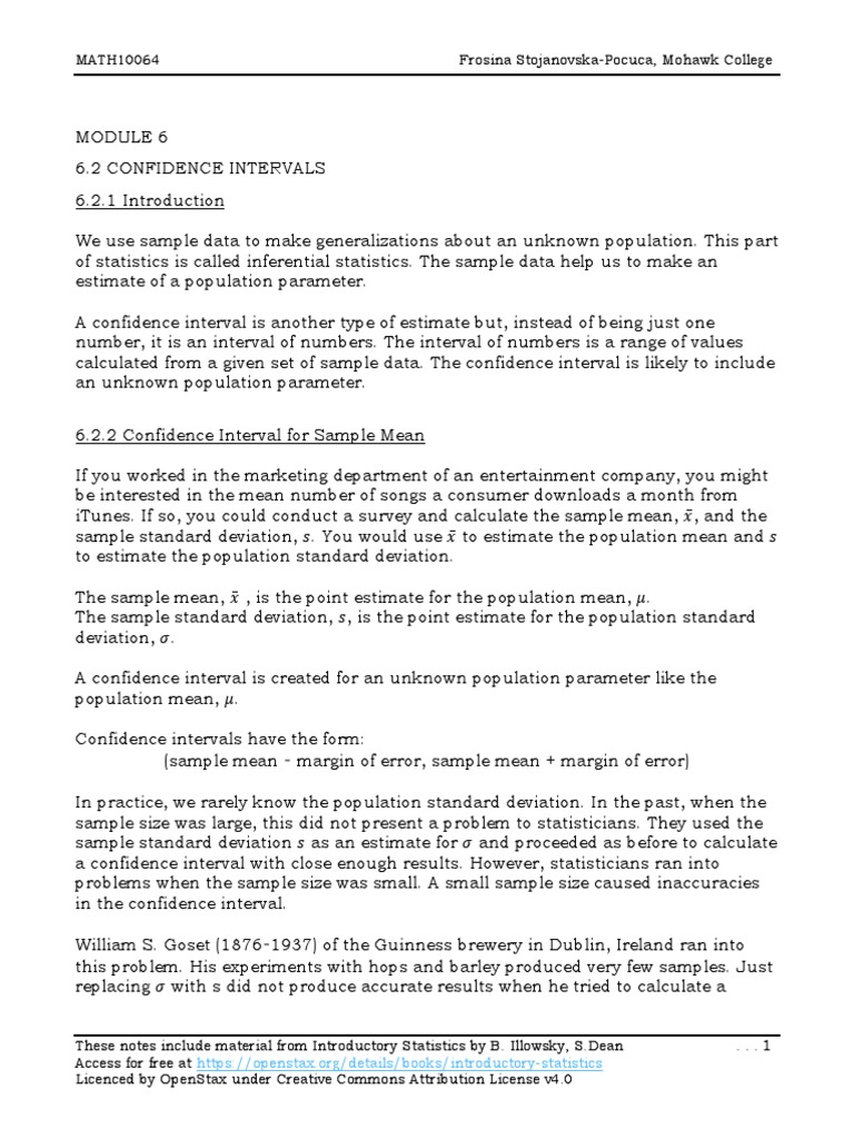 Confidence Intervals & Student's t-Distribution | PDF | Confidence ...