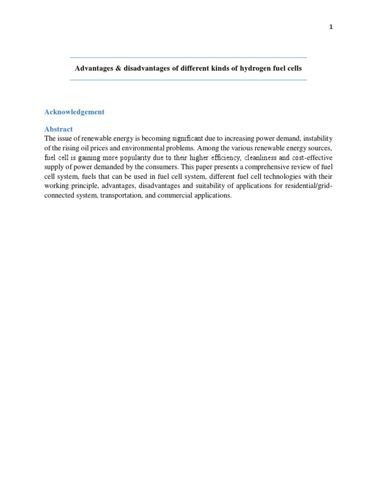 Advantages and Disadvantages of Different Types of Hydrogen Fuel Cell ...