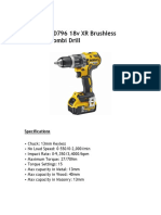 DeWalt DCD796 18v XR Brushless Cordless Drill Specs