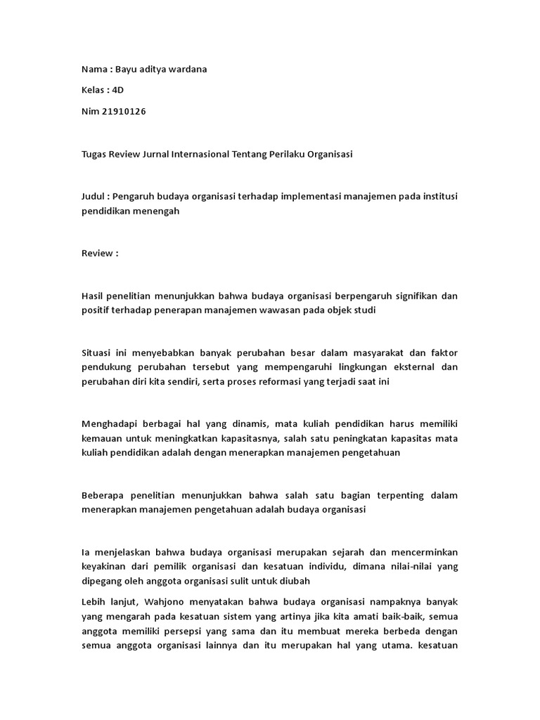 Bayu Aditya Wardana 21910126 Review Jurnal Perilaku Organisasi Pdf